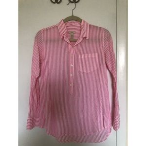 J. Crew Popover Button Down in Pink + White Stripe